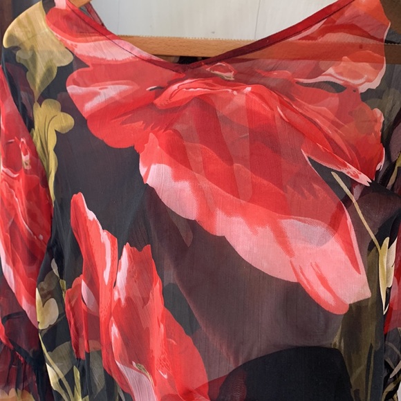 Cross tree Lane Sheer Floral Blouse Peasant Romantic Style Top - Picture 4 of 6